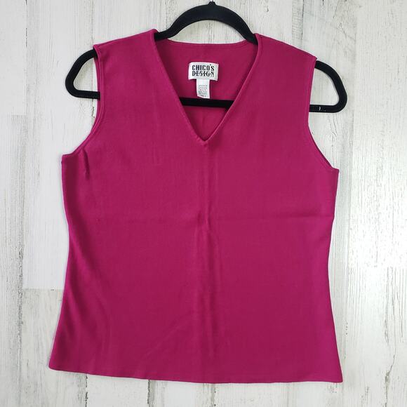 Chico's Design Fuchsia Sleeveless V-Neck Stretchy Top Women's Size 2/12/Medium - Picture 1 of 9